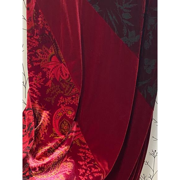 Burgundy Paisley Asymmetrical Velvet Mix Print Burnout Maxi Dress 20W Whimsygoth - Picture 5 of 7